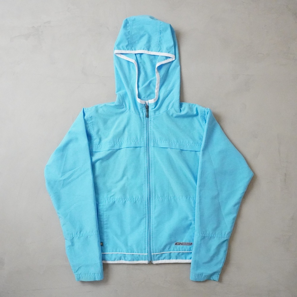 Vintage Reebok Windbreaker Jacket Small Womens Blue Full Zip Hooded Y2K Sport
